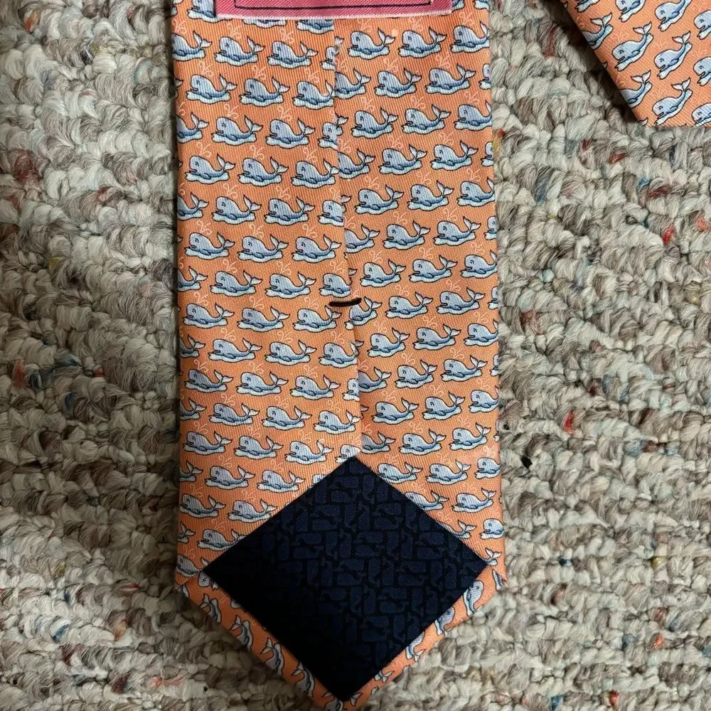 Vineyard Vines Whale Coral 100% Silk Neck Tie